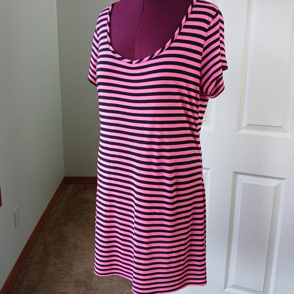 Just Love Dresses & Skirts - Just Love Hot Pink & Black striped T-shirt Dress 2X repaired comfy retro 90s